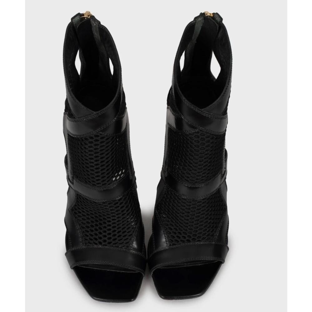 Louis Vuitton Black Mesh & Leather Open Toe Ankle Boots Sz 38.5 - Picture 2 of 5